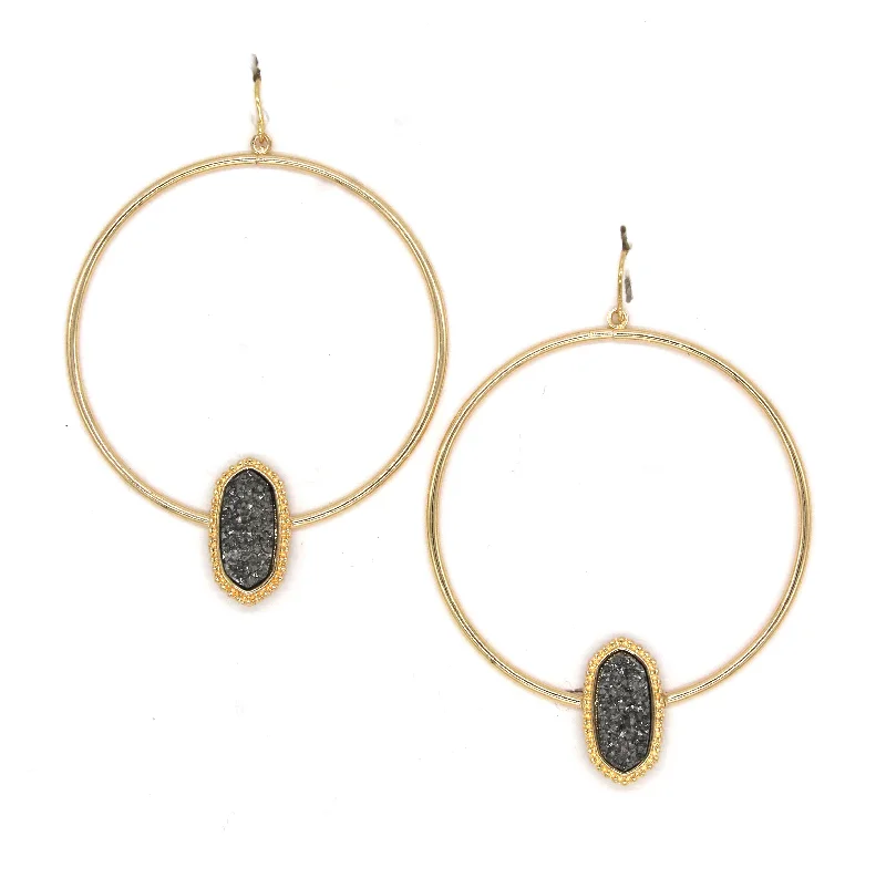 Lizzy Druzy Hoop Earrings- Gold/Gunmetal