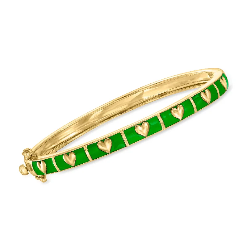 Ross-Simons Green Enamel Heart Bangle Bracelet in 18kt Gold Over Sterling