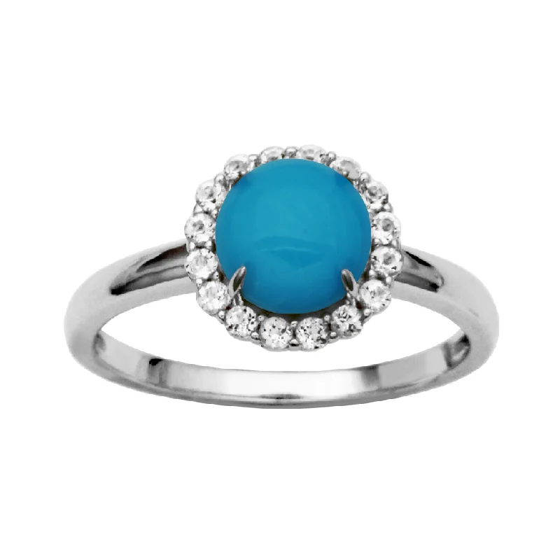 Sterling Silver Sleeping Beauty Turquoise & White Topaz Halo Ring by Samuel B.