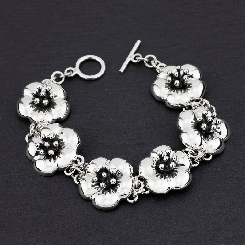 Sterling Silver Hibiscus Flower Bracelet