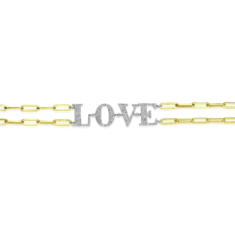 Meira T Diamond Love Paperclip  Chain Bracelet