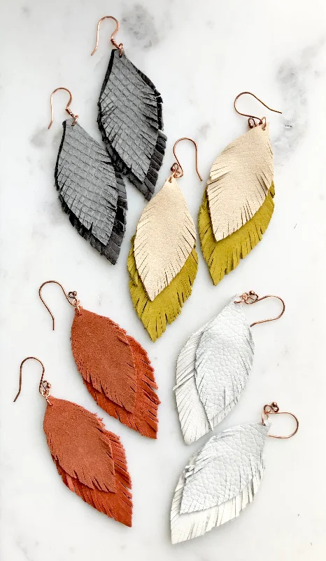 Leather Feather Earrings