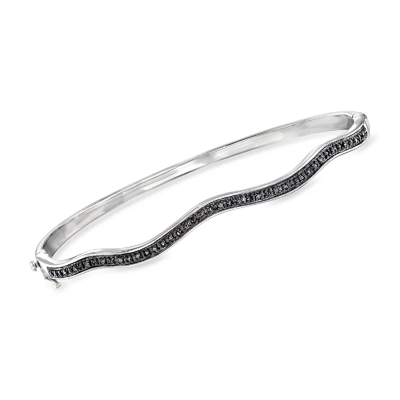 Ross-Simons Black Diamond Wavy Bangle Bracelet in Sterling Silver