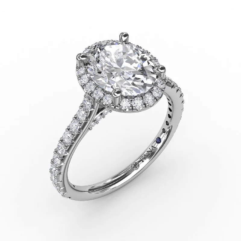 women’s stackable engagement rings -Oval Diamond Halo Engagement Ring With Diamond Band