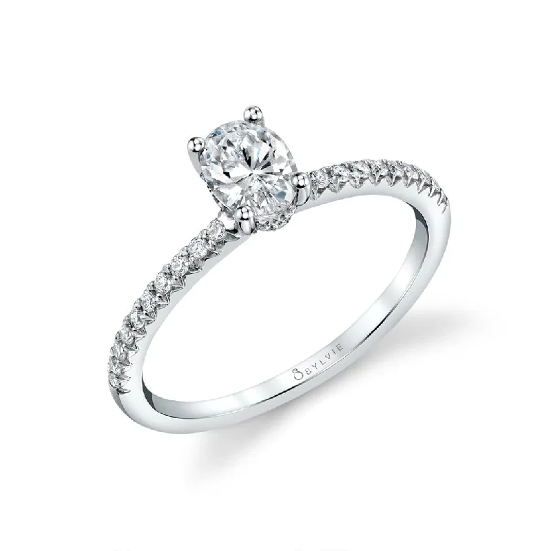 high-end engagement rings -Sylvie Collection 14K White Gold Oval Engagement Ring Setting