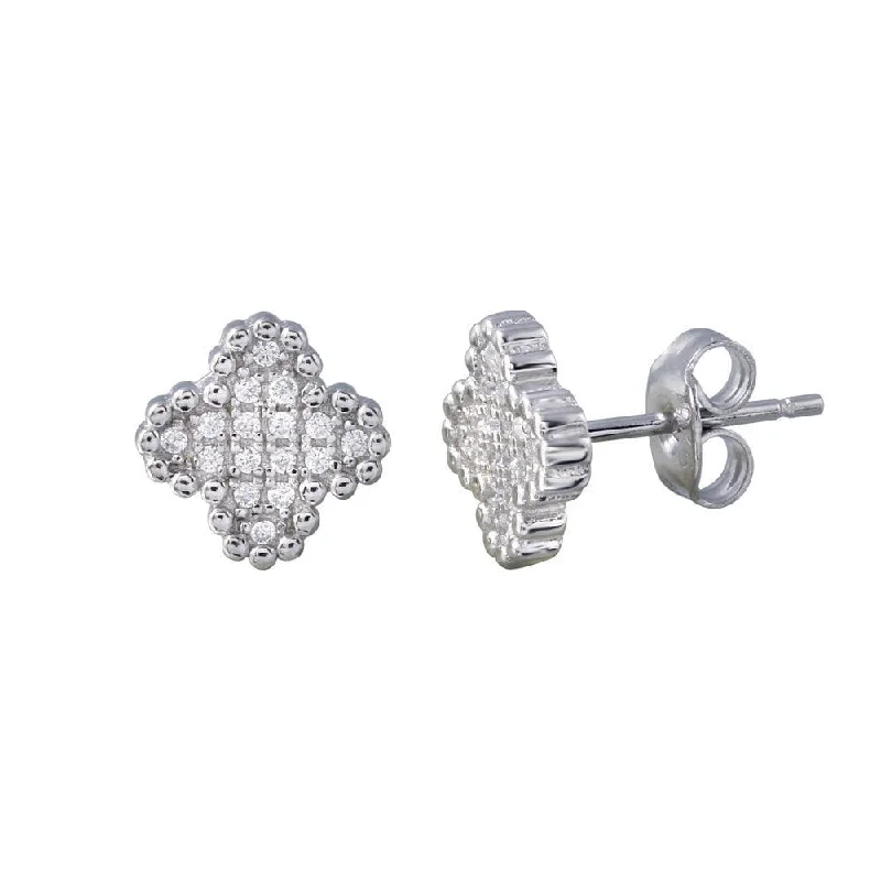 Rhodium Plated 925 Sterling Silver Clover CZ Stud Earrings - STE01197