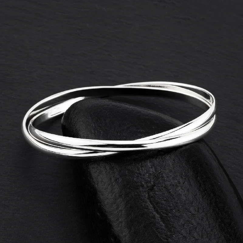 Sterling Silver Oval Double Intertwined Bangle