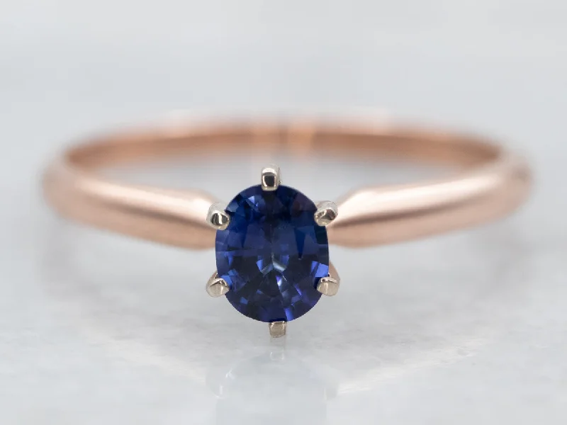 personalized engagement rings -Two Tone Oval Cut Sapphire Solitaire Engagement Ring