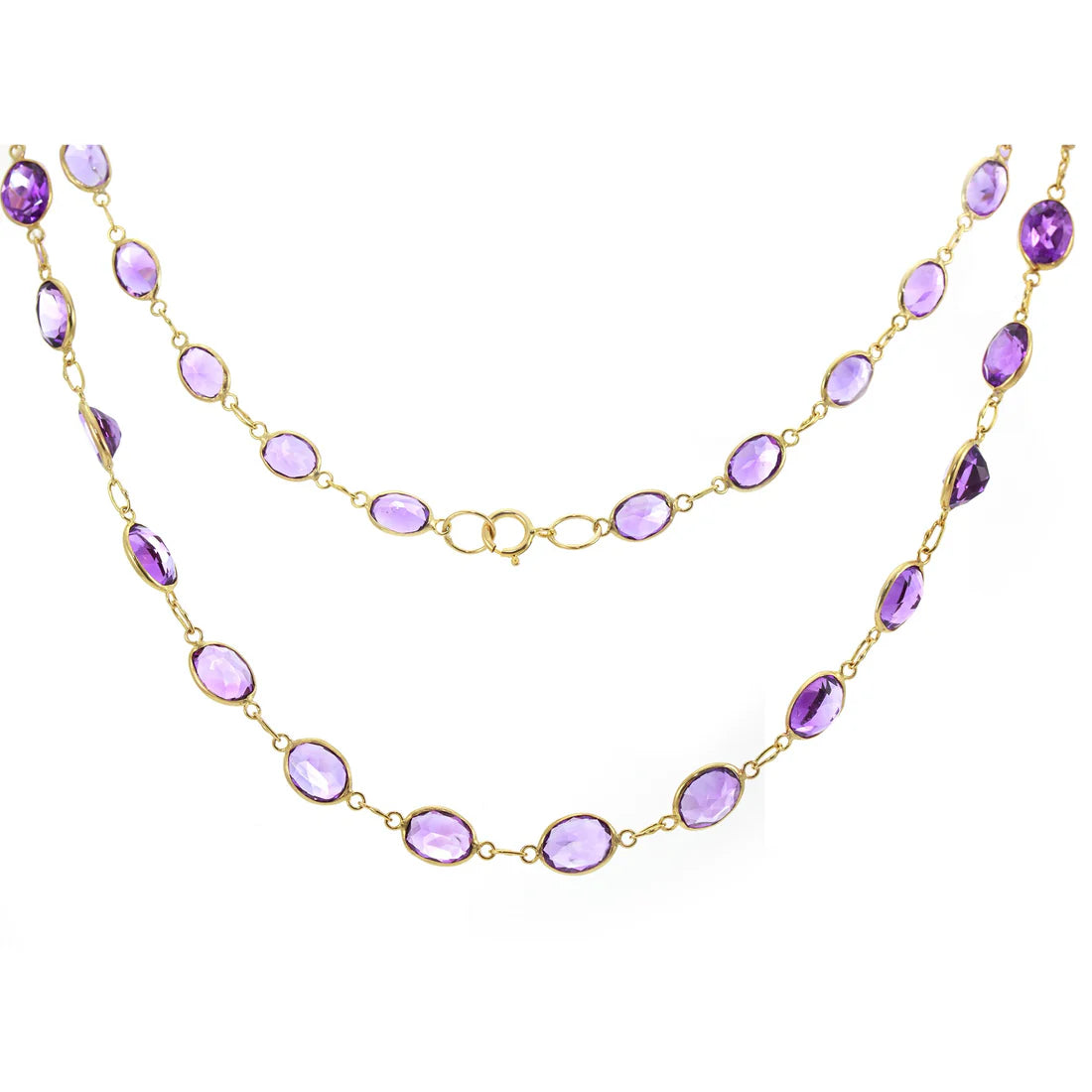 wedding necklaces for women -9ct Yellow Gold Amethyst Graduated Line Necklace