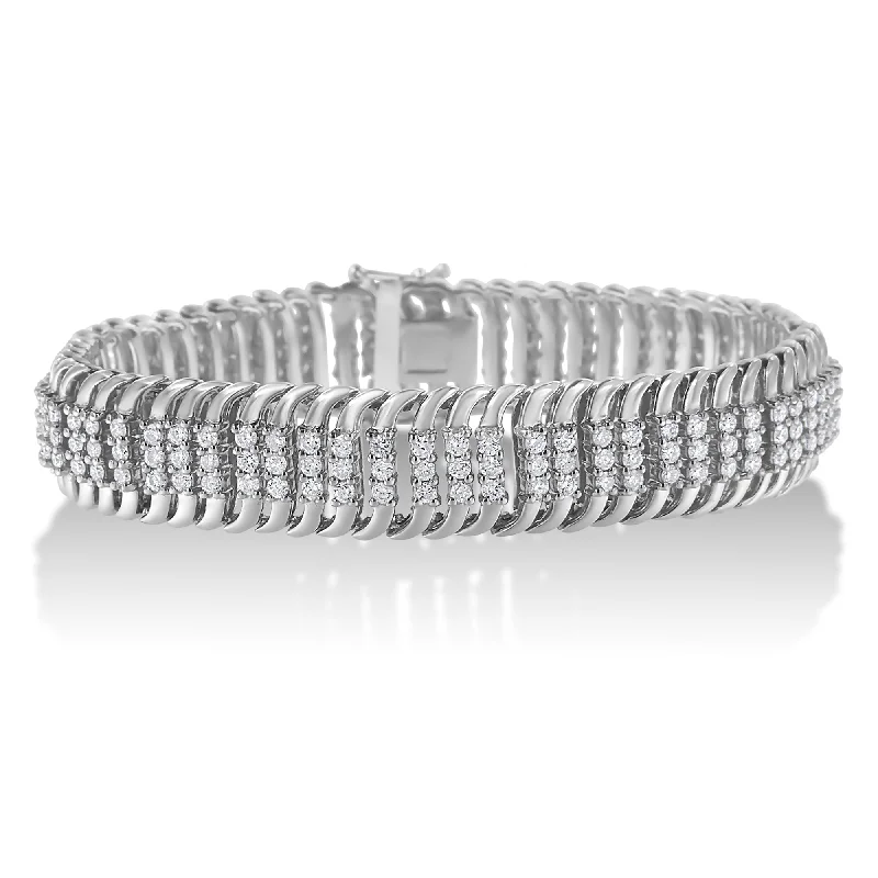 14K White Gold 5.0 Cttw Round Brilliant Cut Diamond 7" S Wave Serpentine Tennis Bracelet