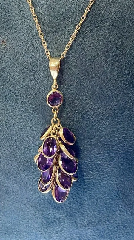 gemstone pendant necklaces for women -9ct Gold Amethyst Leaves Pendant Necklace