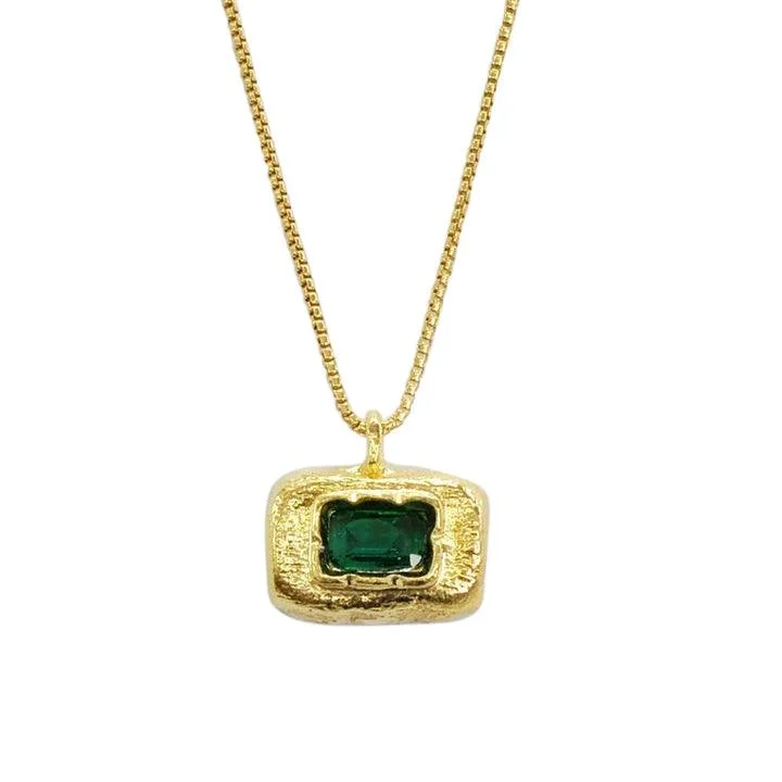 silver necklaces for women -Gold Vermeil Emerald Rectangle Pendant Necklace