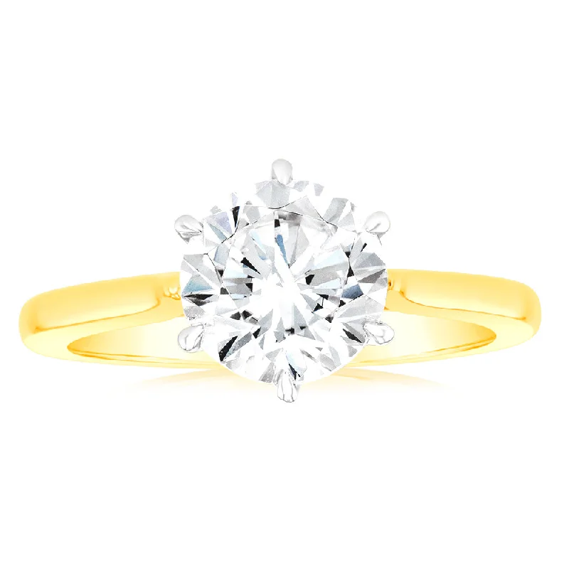 cubic zirconia engagement rings -Luminesce Lab Grown 2 Carat Certified Diamond Solitaire Engagement Ring in 18ct Yellow Gold