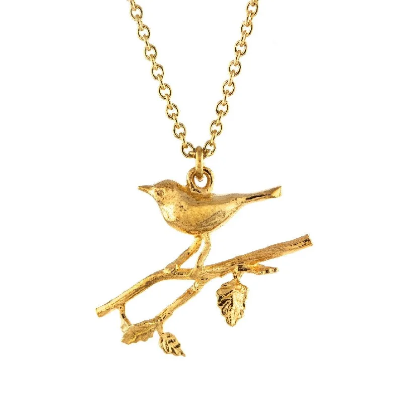 women’s crystal charm necklaces -Alex Monroe Single Warbler on a Branch Necklace