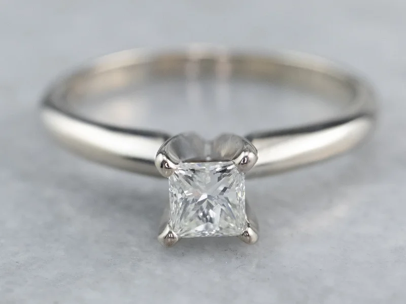 halo diamond engagement rings -White Gold Princess Cut Diamond Engagement Ring