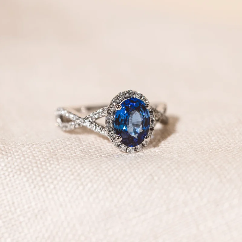 stunning engagement rings for women -Leilani Oval Sapphire and Diamond Engagement Ring