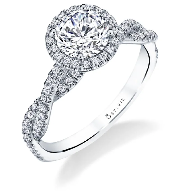 radiant engagement rings -Sylvie Collection 14K White Gold Round Halo Engagement Ring Setting W. 1Ct Round Halo 14K WG