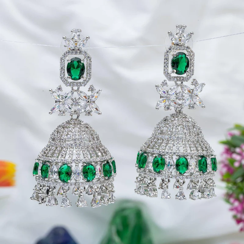 Ella - Silver American Diamond Jhumki Earrings