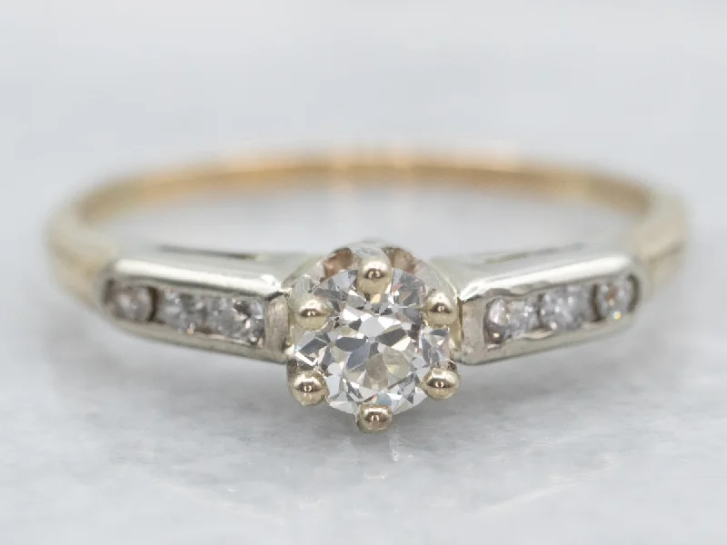 women’s engagement ring sets -Two Tone Old Mine Cut Diamond Engagement Ring