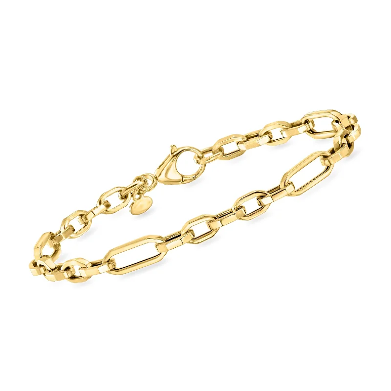 Ross-Simons Italian 14kt Yellow Gold Alternating Cable and Paper Clip Link Bracelet