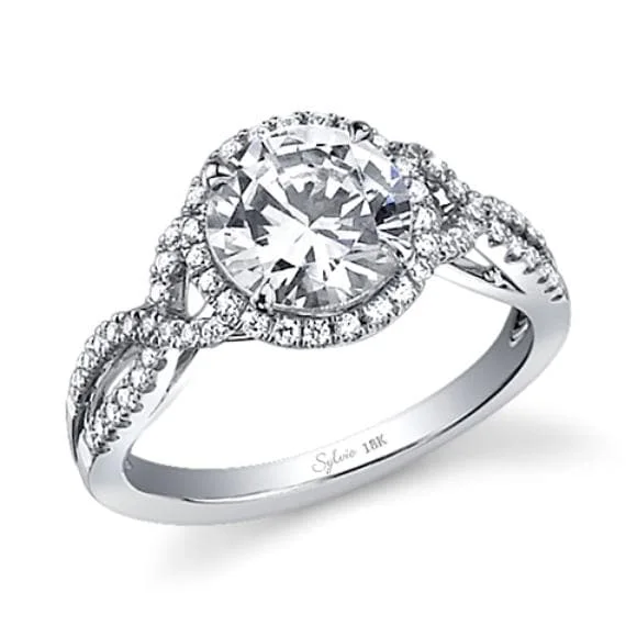 white gold engagement rings -Sylvie Collection 14K White Gold Round Engagement Ring Setting W. 1.0Ct Round Head