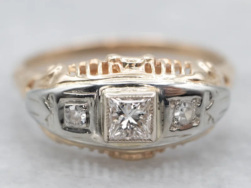 women’s stacked engagement rings -Late Art Deco Era Diamond Engagement Ring