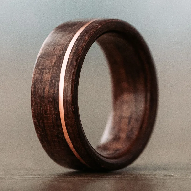 (In-Stock) Antique Walnut & Offset Copper Wood Wedding Band - Size 7.25 | 8mm Wide