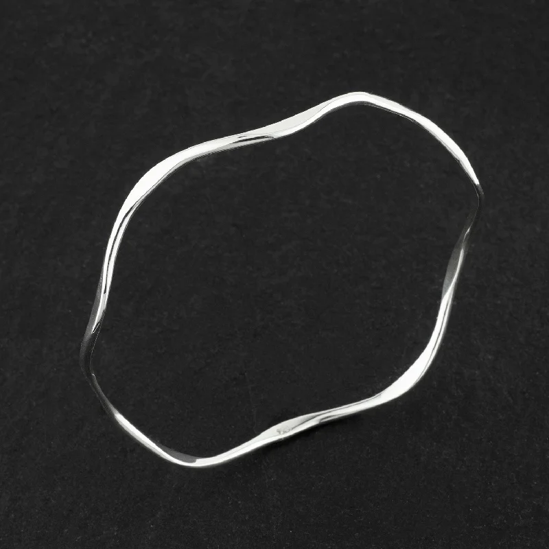 Dainty Sterling Silver Wave Bangle Bracelet