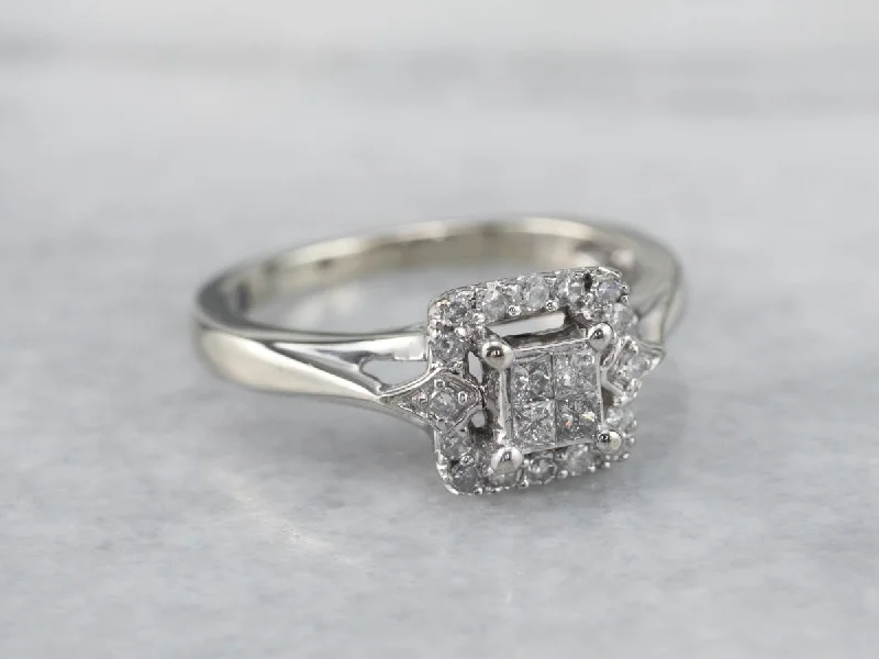 stackable engagement rings -Modern Diamond Halo Engagement Ring