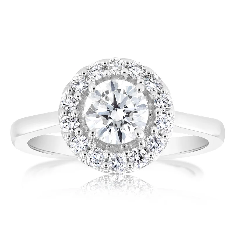 stackable engagement rings -Luminesce Lab Grown 18ct White Gold 1 Carat Diamond Brilliant Halo Engagement Ring