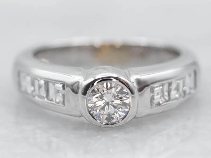 fancy cut engagement rings -Modern Bezel Set Diamond Engagement Ring with Diamond Accents