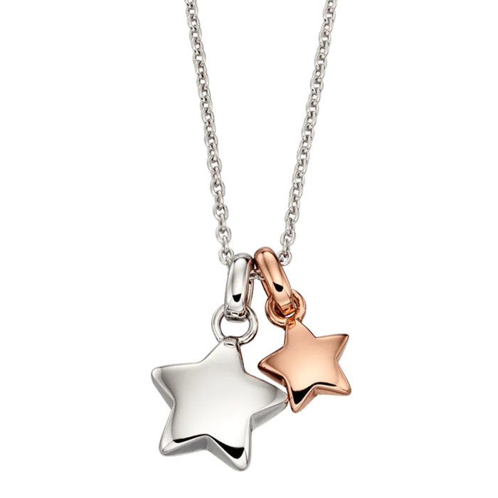 personalized birthstone necklaces for women -Little Star Rose Gold and Sterling Silver Suki Double Star Pendant