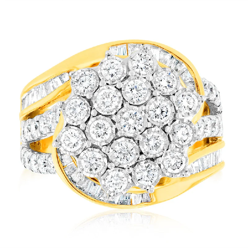 luxury gemstone engagement rings -Luminesce Lab Grown 2 Carat Cluster Shaped Diamond Engagement Ring in 9ct Yellow Gold