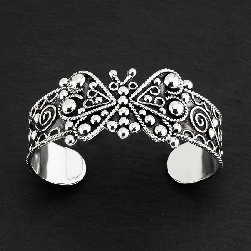 Vintage Taxco Silver Butterfly Cuff Bracelet