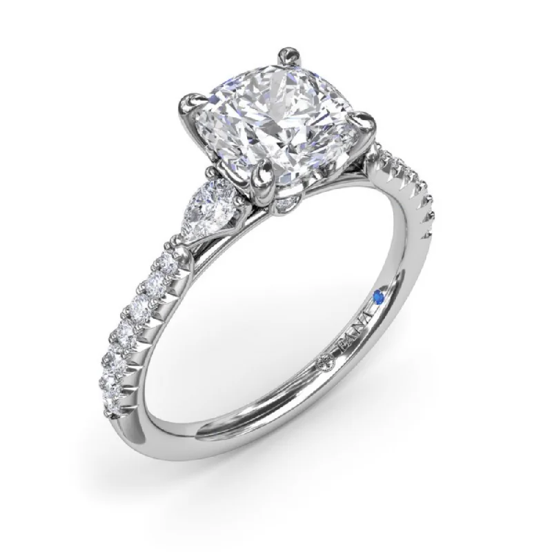 diamond wedding rings -Fana Dynamic Cushion Cut Pear Side Stone Diamond Engagement Ring Setting in 14 Karat White Gold