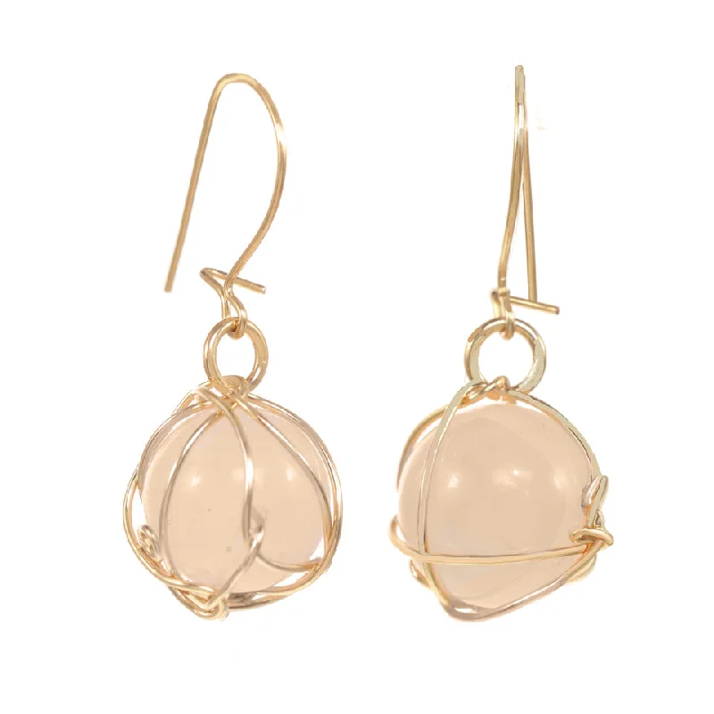 Wrapped Rose Quartz Drop Earrings