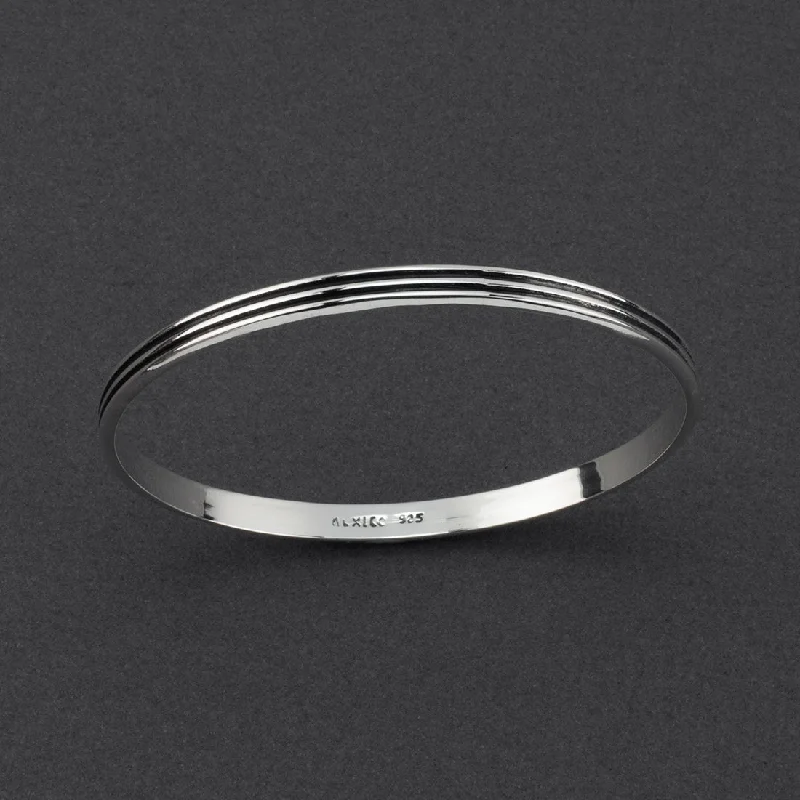 Thin Sterling Silver Ribbed Bangle Bracelet