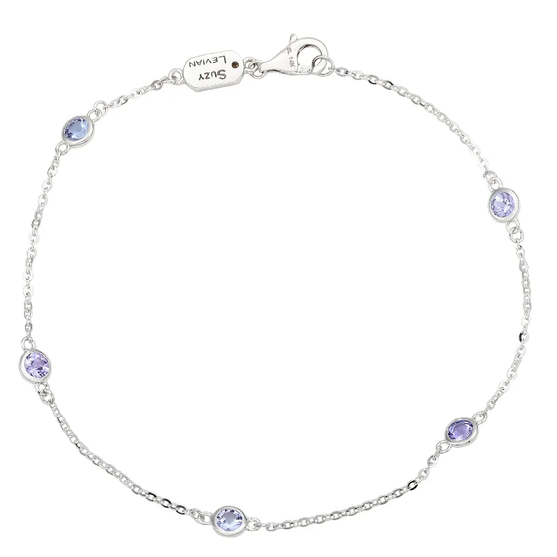 Suzy Levian 14K White Gold .85 CTTW Tanzanite Station Bracelet