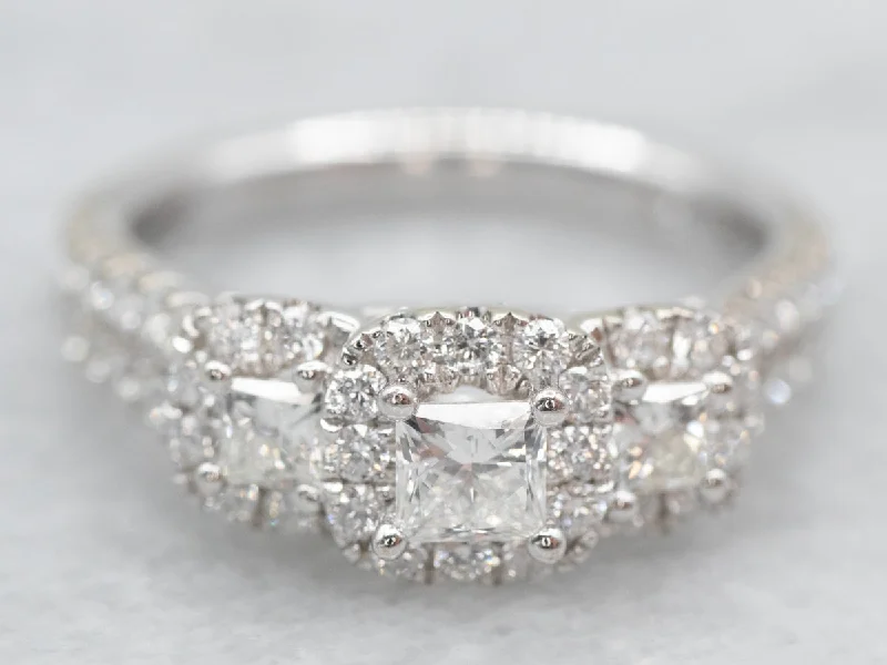 classic princess cut engagement rings -Glittering Multi Halo Diamond Engagement Ring