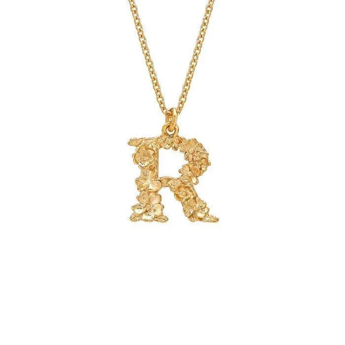 luxury fashion necklaces for women -Alex Monroe Floral Letter R Necklace