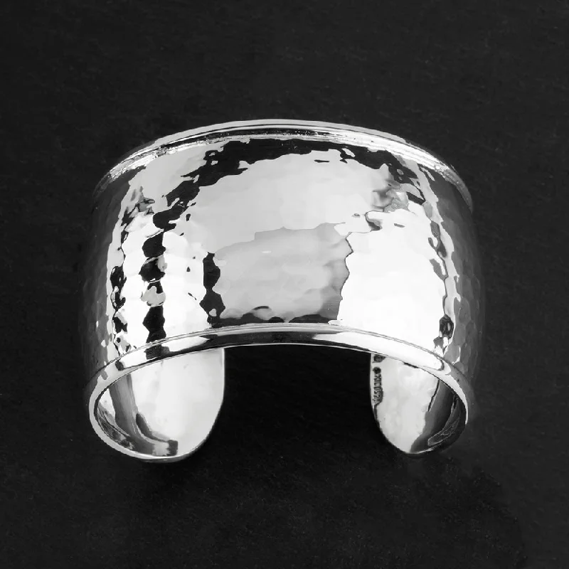 Wide Hammered Silver Rimmed Cuff Bracelet