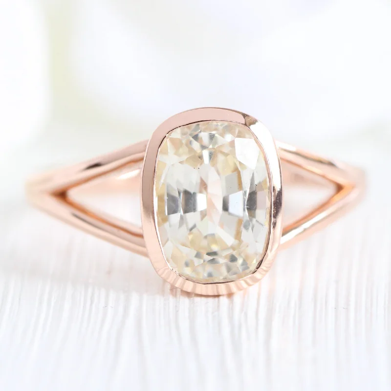 2.76 Ct Light Champagne Sapphire Ring in 14k Rose Gold Cushion Bezel Ring, Size 6.25