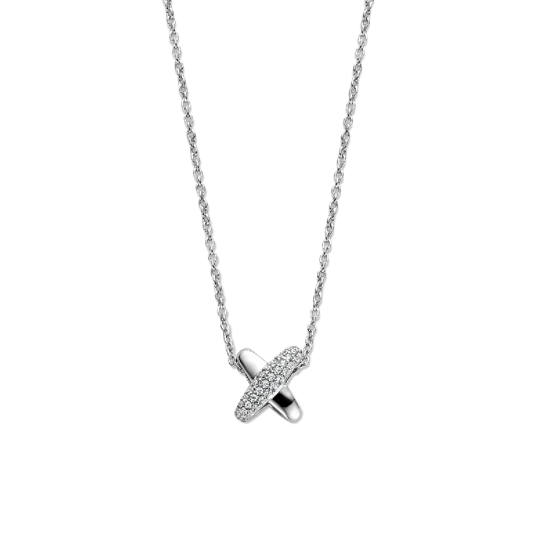 romantic necklaces for women -Ti Sento Silver Cubic Zirconia Pavé Cross Necklace