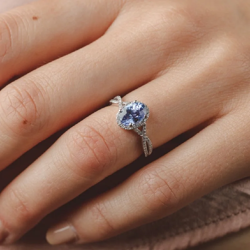 women’s engagement ring sets -Leilani Oval Ceylon Sapphire and Diamond Engagement Ring