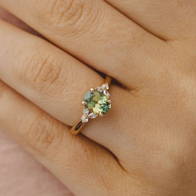 modern engagement rings for women -Blair 1.58 ct Oval Parti Yellow Green Australian Sapphire Engagement Ring