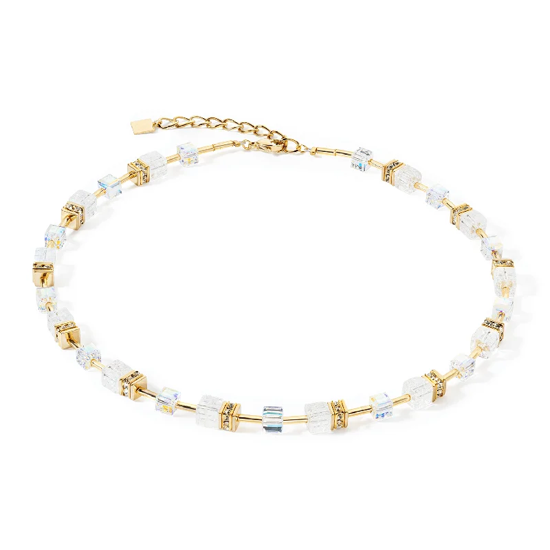 chunky necklaces for women -Coeur De Lion GeoCUBE® Iconic Nature Gold and White Necklace