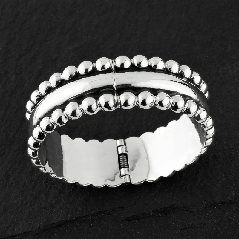 Taxco Silver Beaded Hinged Bangle Bracelet