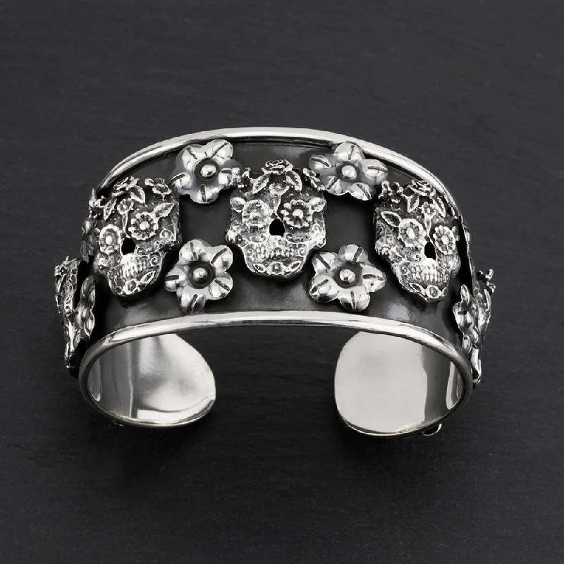 Mexican Silver Sugar Skull Cuff Bracelet