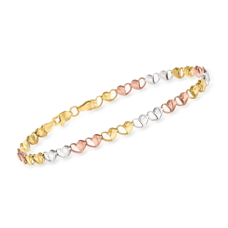 Ross-Simons 14kt Tri-Colored Gold Heart-Link Bracelet