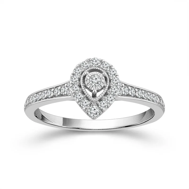 alternative engagement rings -1/4 Ctw Pear Halo Diamond Engagement Ring